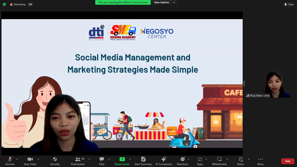 In Photo: Social Media Management and Marketing Strategies Made Simple Webinar hosted by the Senior Business Counsellor Andrea Mae Macuha