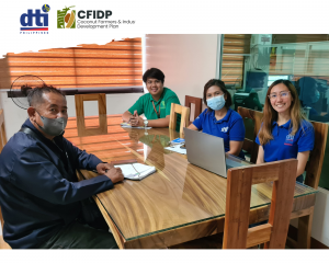 In photo: DTI Quezon TIDS Honeylee O. Eclavea, CFIDP Project Coordinators, Lawrence Joseph L. Velasco, and Dara Jannes C. Obmerga, together with Sir Ronderick Obnamia from the Philippine Coconut Authority.