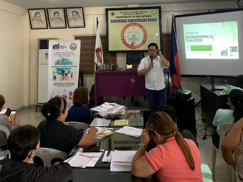 in photo: Mr. Gene Emil A. Dela Cruz, served as the resource speaker in the Financial literacy training in Brgy. Poblacion, San Antonio, Quezon 