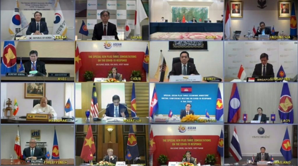 video conference of the Economic Ministers from the 10 ASEAN member states plus three partners (China, Japan, and the Republic of Korea) where they exchanged views and discussed measures necessary to address COVID 19 pandemic and mitigate its impact in the economy
