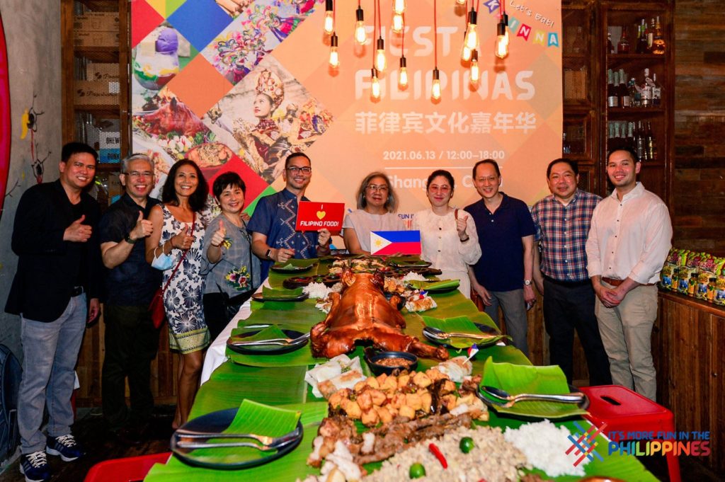 Event photo of Kain Na! with representatives from DTI Philippines, Department of Tourism, and Philippine Consul General in Shanghai