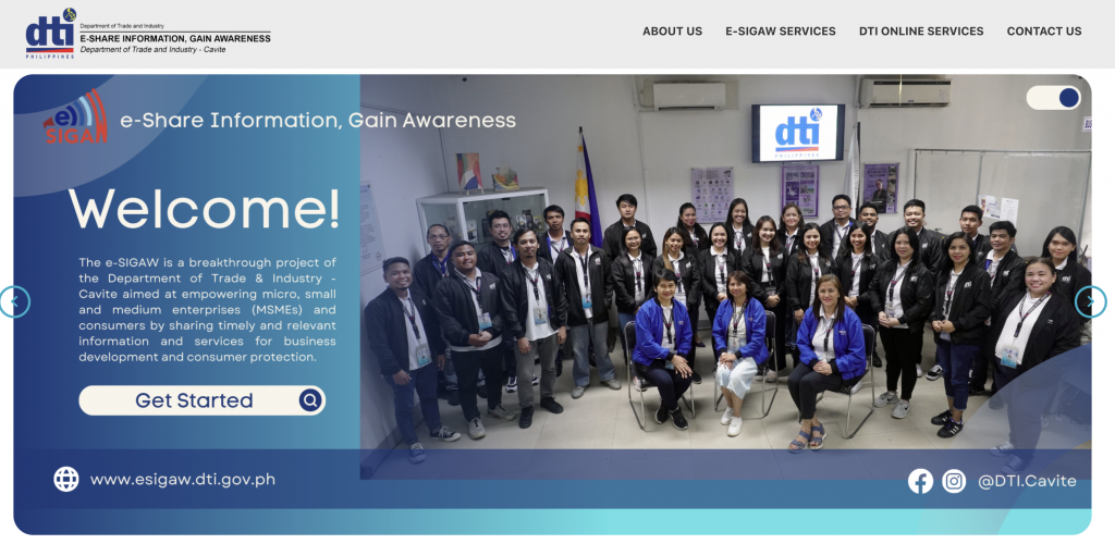 Screen capture of the E-SIGAW homepage.