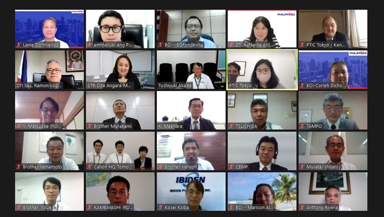 Zoom screenshot of high-level attendees during the online roundtable meeting for Japanese electronics and medical devices manufacturers