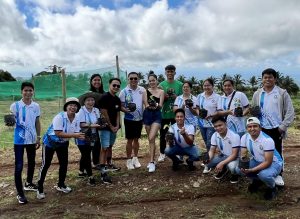 Tree planting activity participants from Sariaya Philippine Chamber of Commerce and Industry, Inc., and Negosyo Center–Sariaya, Business Counselor Shayne B. Nocus.