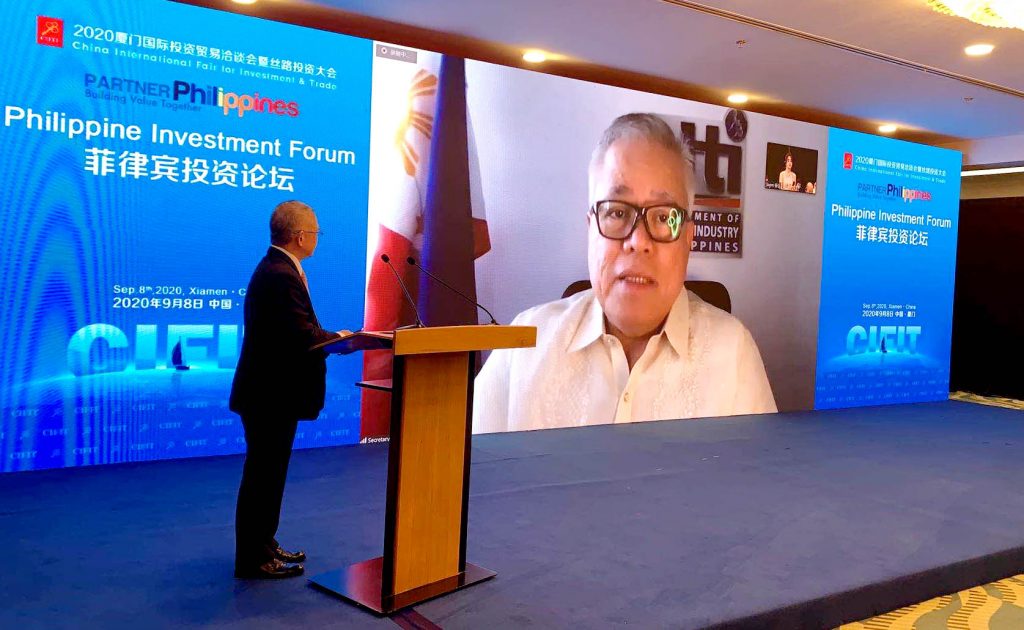 DTI Secretary Ramon Lopez delivering his keynote speech via video