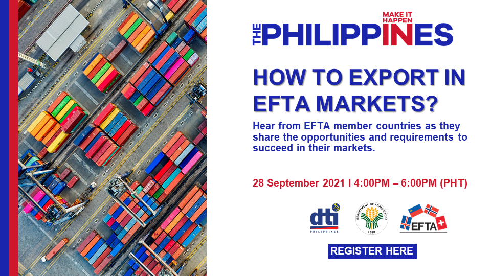 Official poster of PH-EFTA Free Trade Agreement webinar this September 28, 2021