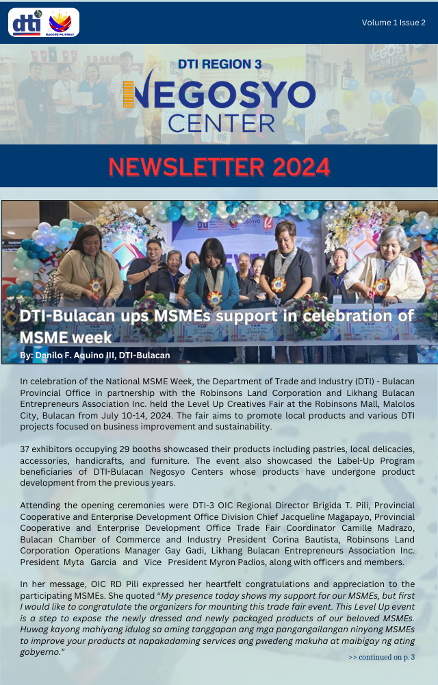 DTI-3 Negosyo Center Newsletter 2nd Semester 2024