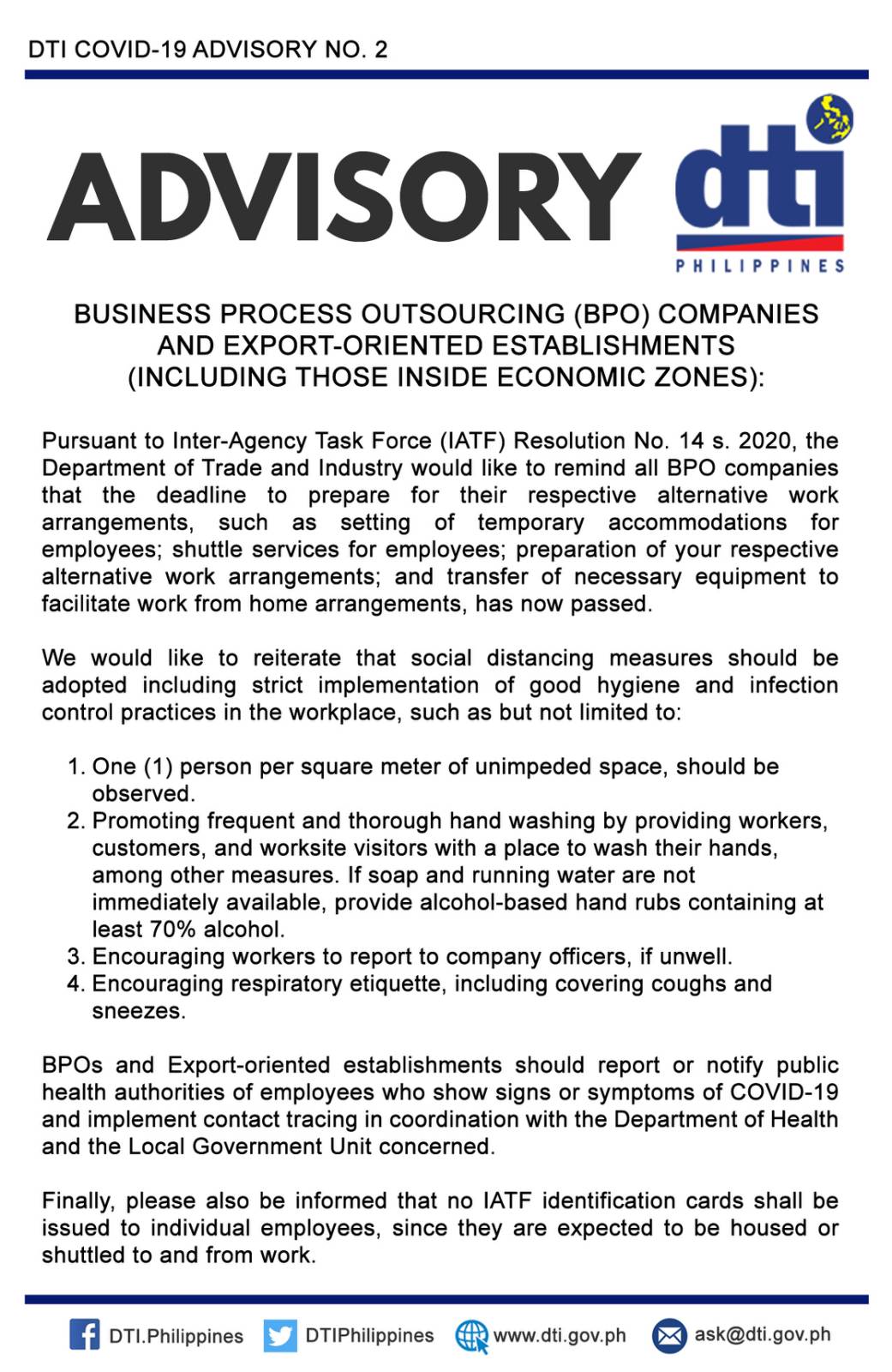 for BPO Companies and Export-Oriented Establishments (including those inside Economic Zones)