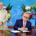 Foreign Secretary Teodoro Locsin Jr. and Trade Chief Ramon Lopez at the RCEP signing video conference