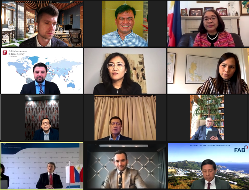 Screenshot from the "Let’s do business together: Philippines and Poland, Perspectives and Opportunities for Cooperation" webinar showing the attendees and officials
