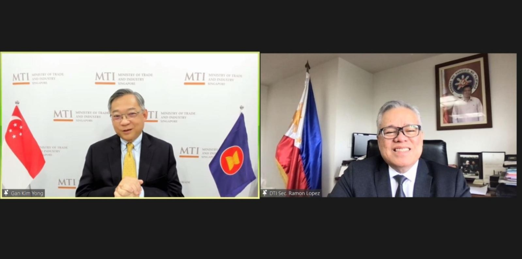 In photo: Singapore Trade Minister Gan Kim Yong and Department of Trade and Industry (DTI) Secretary Ramon Lopez