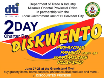 DTI Misamis Oriental will hold a two-day Diskwento Caravan Charter Day Edition in El Salvador City Grandstand Oval from June 27 to 28, 2022