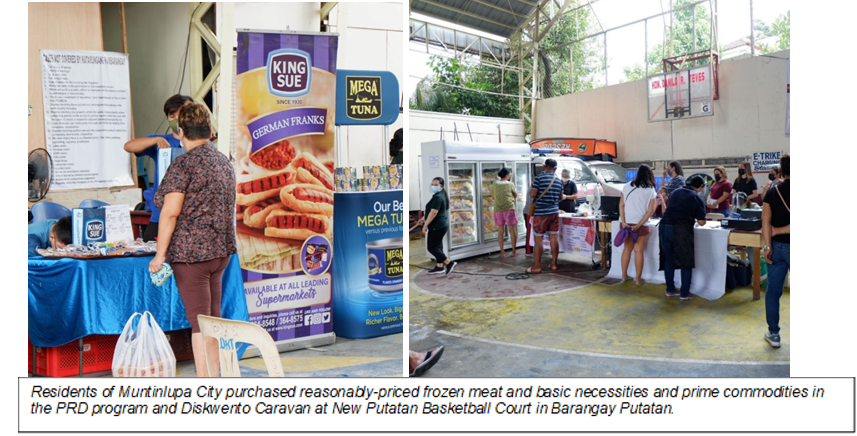 Residents of Muntinlupa City purchased reasonably-priced frozen meat and basic necessities and prime commodities in the PRD program and Diskwento Caravan at New Putatan Basketball Court in Barangay Putatan