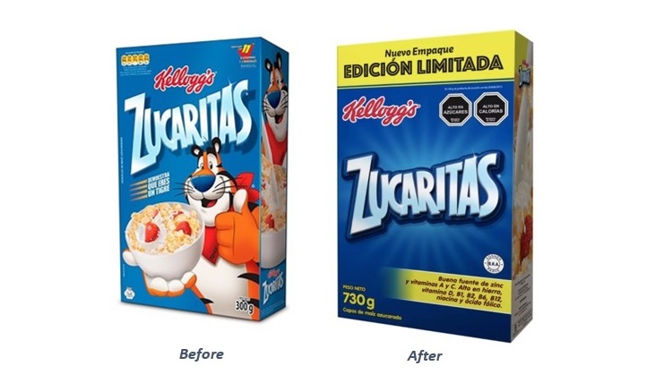 Before and after of Kellogg’s Cereal Product label