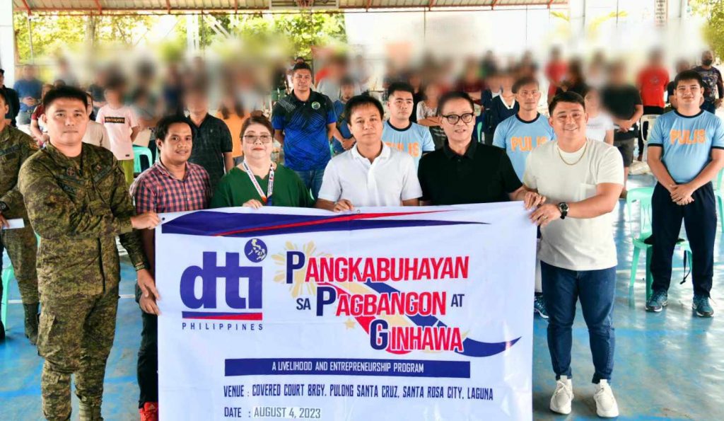 in photo: Governor of the Province of Laguna Hon. Ramil Hernandez, DTI Regional Operations Group Assistant Secretary Dominic Tolentino Jr., DTI 4A OIC Regional Director Marissa Argente, DTI Laguna OIC Provincial Director Christian Ted Tungohan, AFP 2Lt. Jayson Oliver Sanchez, and Santa Rosa City Councilor Christopher Sarmiento